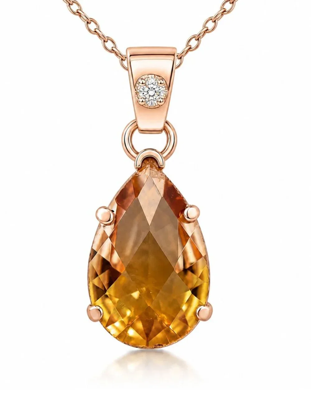 Checkerboad 7.24 CT Yellow Topaz & Genuine Diamond Pendant Solid 10k Rose Gold